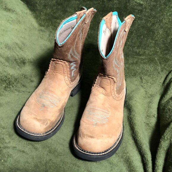 Ariat Womens Fatbaby Heritage Western Cowboy Boots 10B Suede Tan Blue Pull On - Picture 5 of 16